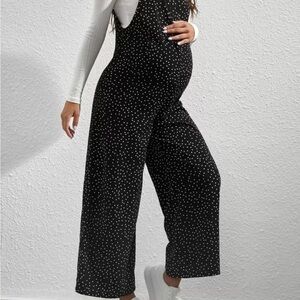 Black Polka Dot Maternity Jumpsuit